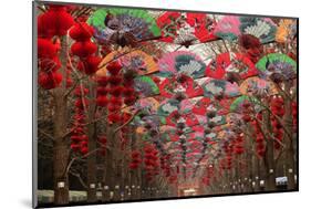 Paper Fans and Lucky Red Lanterns are Chinese New Year Decorations, Ditan Park, Beijing, China-William Perry-Mounted Photographic Print