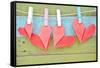 Paper Heart Hanging On The Clothesline. On Old Wood Background-tomgigabite-Framed Stretched Canvas