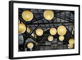 Paper Lanterns Hanging in a Barn in Charleston, SC with Thomas Edison Quote-null-Framed Photo