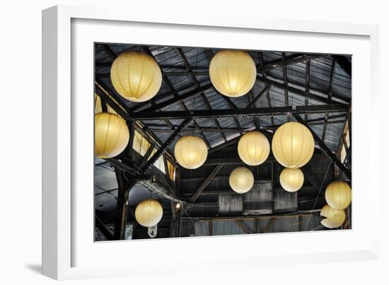 Paper Lanterns Hanging in a Barn in Charleston, SC-null-Framed Photo