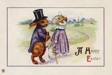 Easter Greetings Postcard with Rabbit Family-Paper Rodeo-Mounted Giclee Print