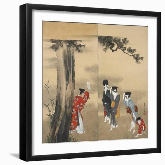 Paper Two-Fold Screen: a Shinto Priest-Katsushika Hokusai-Framed Giclee Print