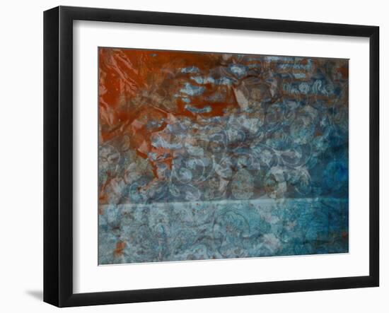 Paper with Gray, Orange, and Blue Paint Abstract-iulias-Framed Art Print