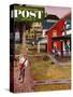 "Paperboy" Saturday Evening Post Cover, April 14, 1951-John Falter-Stretched Canvas