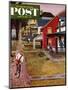 "Paperboy" Saturday Evening Post Cover, April 14, 1951-John Falter-Mounted Giclee Print