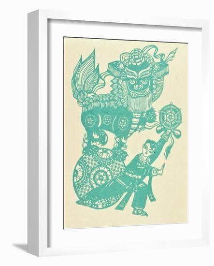 Papercut Showing a Lion Dance-null-Framed Giclee Print