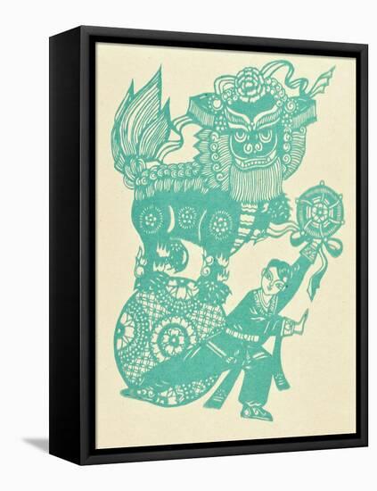 Papercut Showing a Lion Dance-null-Framed Stretched Canvas