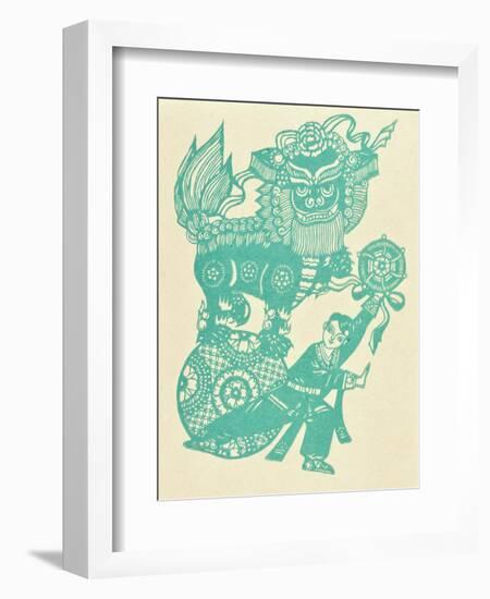 Papercut Showing a Lion Dance-null-Framed Giclee Print