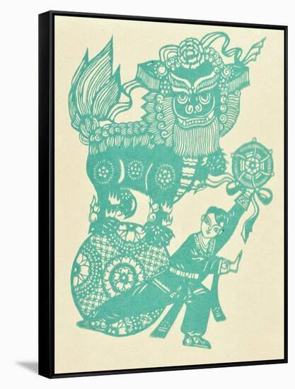 Papercut Showing a Lion Dance-null-Framed Stretched Canvas