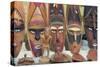 Papua New Guinea, Murik Lakes, Karau Village. Carved Wooden Masks-Cindy Miller Hopkins-Stretched Canvas