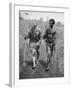 Papuan Native Helping a Wounded Australian Infantryman Along Road Away from the Buna Battlefront-George Silk-Framed Photographic Print