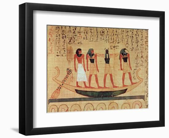 Papyrus, a Man Being Transported on a Barque to the Afterlife by Thoth, Khepri and Another God-null-Framed Giclee Print