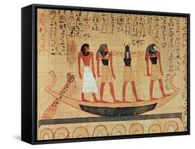 Papyrus, a Man Being Transported on a Barque to the Afterlife by Thoth, Khepri and Another God-null-Framed Stretched Canvas