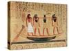 Papyrus, a Man Being Transported on a Barque to the Afterlife by Thoth, Khepri and Another God-null-Stretched Canvas