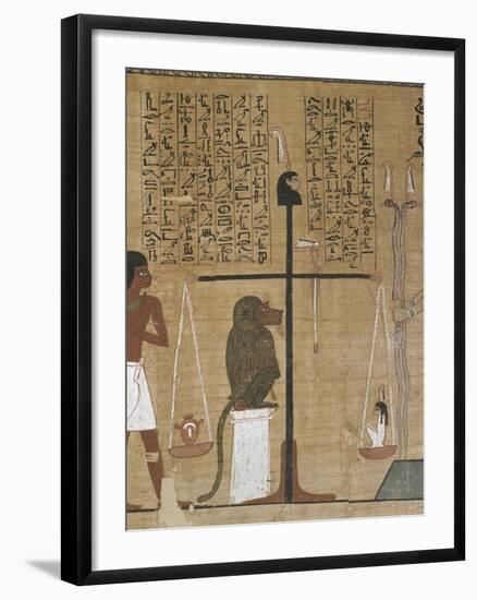 Papyrus funéraire : scène de psychostasie (pesée de l'âme)-null-Framed Premium Giclee Print