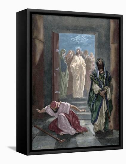 Parable of the Pharisee and the Publican. Engraving. Colored.-Tarker-Framed Stretched Canvas