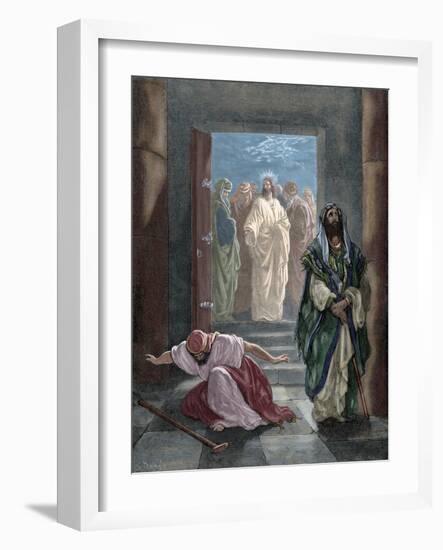 Parable of the Pharisee and the Publican. Engraving. Colored.-Tarker-Framed Giclee Print