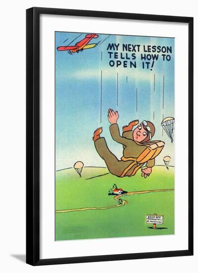 Parachute Jumper Notes that Next Lesson Will be How to Open It-Lantern Press-Framed Art Print