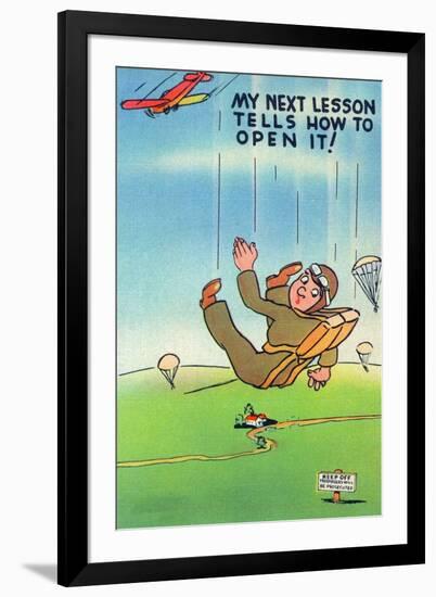 Parachute Jumper Notes that Next Lesson Will be How to Open It-Lantern Press-Framed Art Print