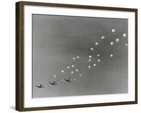 Parachutes and Military Planes in the Sky-null-Framed Photographic Print