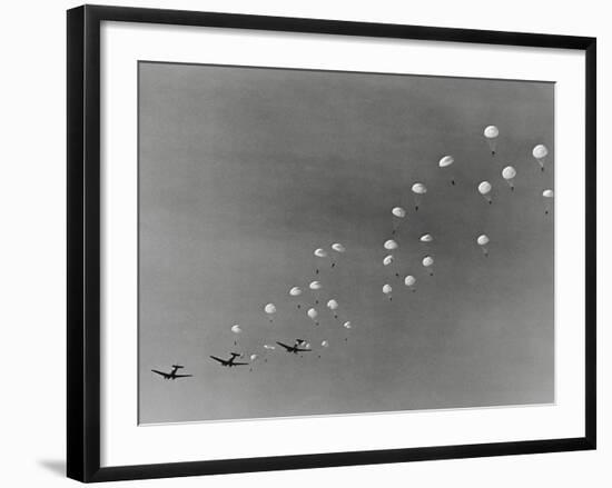 Parachutes and Military Planes in the Sky-null-Framed Photographic Print