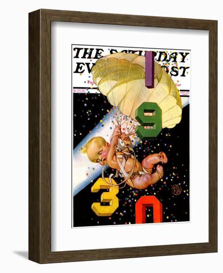 "Parachuting Baby New Year," Saturday Evening Post Cover, December 28, 1929-Joseph Christian Leyendecker-Framed Giclee Print