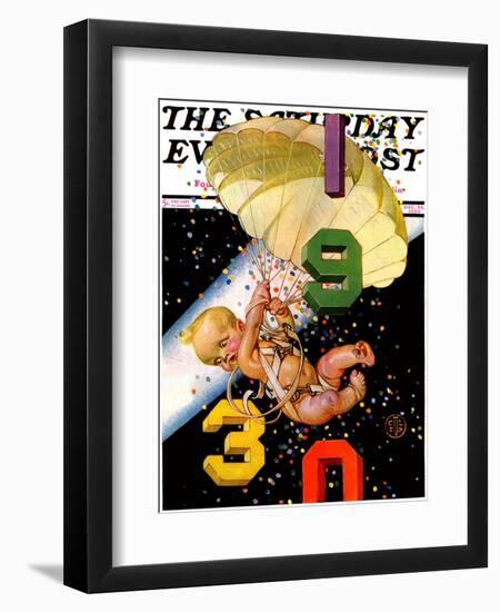 "Parachuting Baby New Year," Saturday Evening Post Cover, December 28, 1929-Joseph Christian Leyendecker-Framed Giclee Print