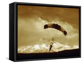 Parachutist with Mountain Background-null-Framed Stretched Canvas