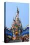 Parade in the Main Street U.S.A. with Castle of Sleeping Beauty, Disneyland Park Paris-null-Stretched Canvas