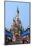 Parade in the Main Street U.S.A. with Castle of Sleeping Beauty, Disneyland Park Paris-null-Mounted Art Print