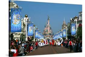 Parade in the Main Street U.S.A. with Sleeping Beauty's Castle, Disneyland Resort Paris-null-Stretched Canvas