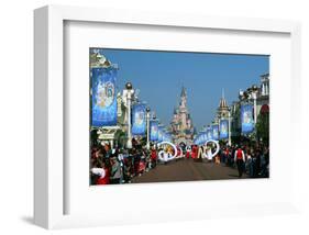 Parade in the Main Street U.S.A. with Sleeping Beauty's Castle, Disneyland Resort Paris-null-Framed Art Print