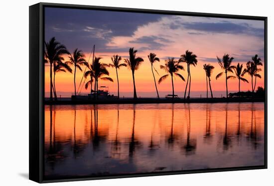 Paradise Beach Sunset or Sunrise with Tropical Palm Trees. Summer Travel Holidays Vacation Getaway-Maridav-Framed Stretched Canvas