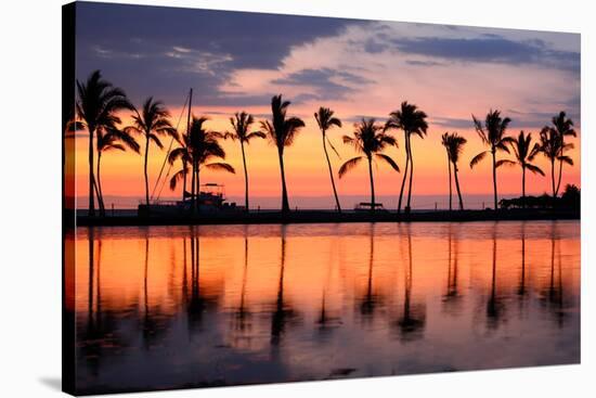 Paradise Beach Sunset or Sunrise with Tropical Palm Trees. Summer Travel Holidays Vacation Getaway-Maridav-Stretched Canvas