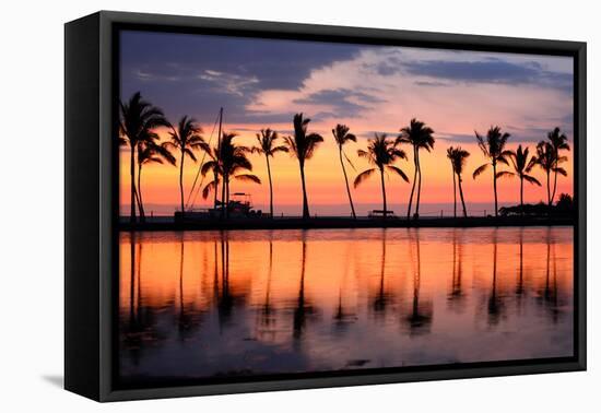Paradise Beach Sunset or Sunrise with Tropical Palm Trees. Summer Travel Holidays Vacation Getaway-Maridav-Framed Stretched Canvas
