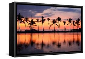Paradise Beach Sunset or Sunrise with Tropical Palm Trees. Summer Travel Holidays Vacation Getaway-Maridav-Framed Stretched Canvas
