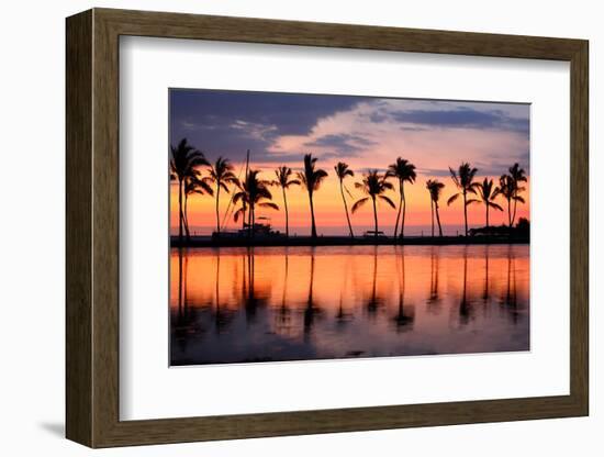 Paradise Beach Sunset or Sunrise with Tropical Palm Trees. Summer Travel Holidays Vacation Getaway-Maridav-Framed Photographic Print