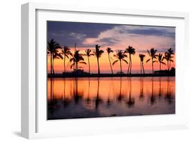 Paradise Beach Sunset or Sunrise with Tropical Palm Trees. Summer Travel Holidays Vacation Getaway-Maridav-Framed Photographic Print