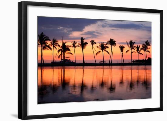 Paradise Beach Sunset or Sunrise with Tropical Palm Trees. Summer Travel Holidays Vacation Getaway-Maridav-Framed Photographic Print