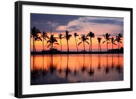 Paradise Beach Sunset or Sunrise with Tropical Palm Trees. Summer Travel Holidays Vacation Getaway-Maridav-Framed Photographic Print