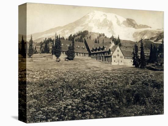 Paradise Inn and Mount Rainier, 1916-Asahel Curtis-Stretched Canvas