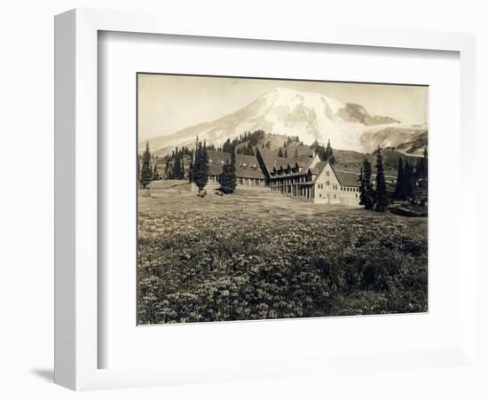 Paradise Inn and Mount Rainier, 1916-Asahel Curtis-Framed Giclee Print