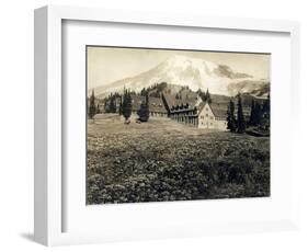 Paradise Inn and Mount Rainier, 1916-Asahel Curtis-Framed Giclee Print