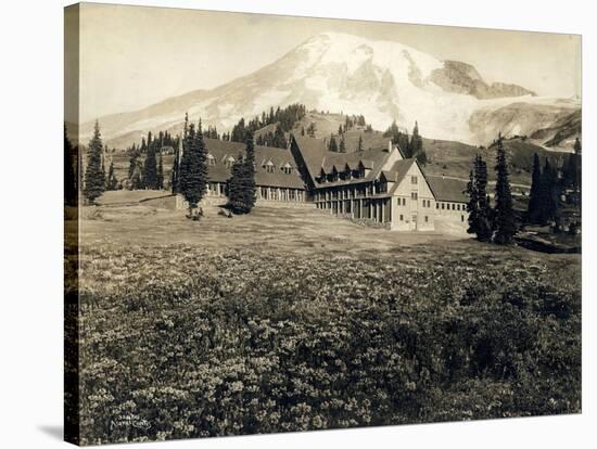 Paradise Inn and Mount Rainier, 1916-Asahel Curtis-Stretched Canvas