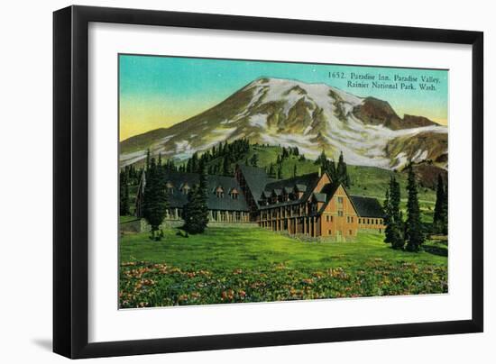 Paradise Inn, Mt. Rainier National Park - Rainier National Park-Lantern Press-Framed Art Print