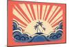 Paradise Island On Grunge Paper Background With Sun-null-Mounted Poster