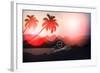 Paradise Island-Palm Tree Sunset-AlessandraM-Framed Art Print