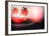 Paradise Island-Palm Tree Sunset-AlessandraM-Framed Art Print