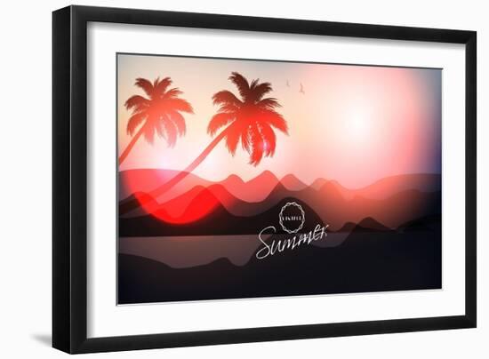 Paradise Island-Palm Tree Sunset-AlessandraM-Framed Art Print