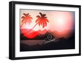 Paradise Island-Palm Tree Sunset-AlessandraM-Framed Art Print